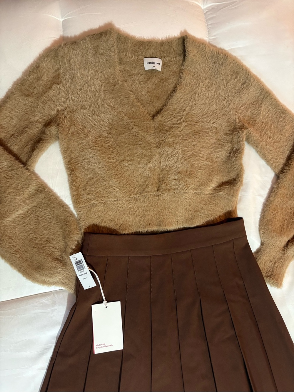 Sunday Best Fuzzy V‑Neck Sweater in Camel Tone